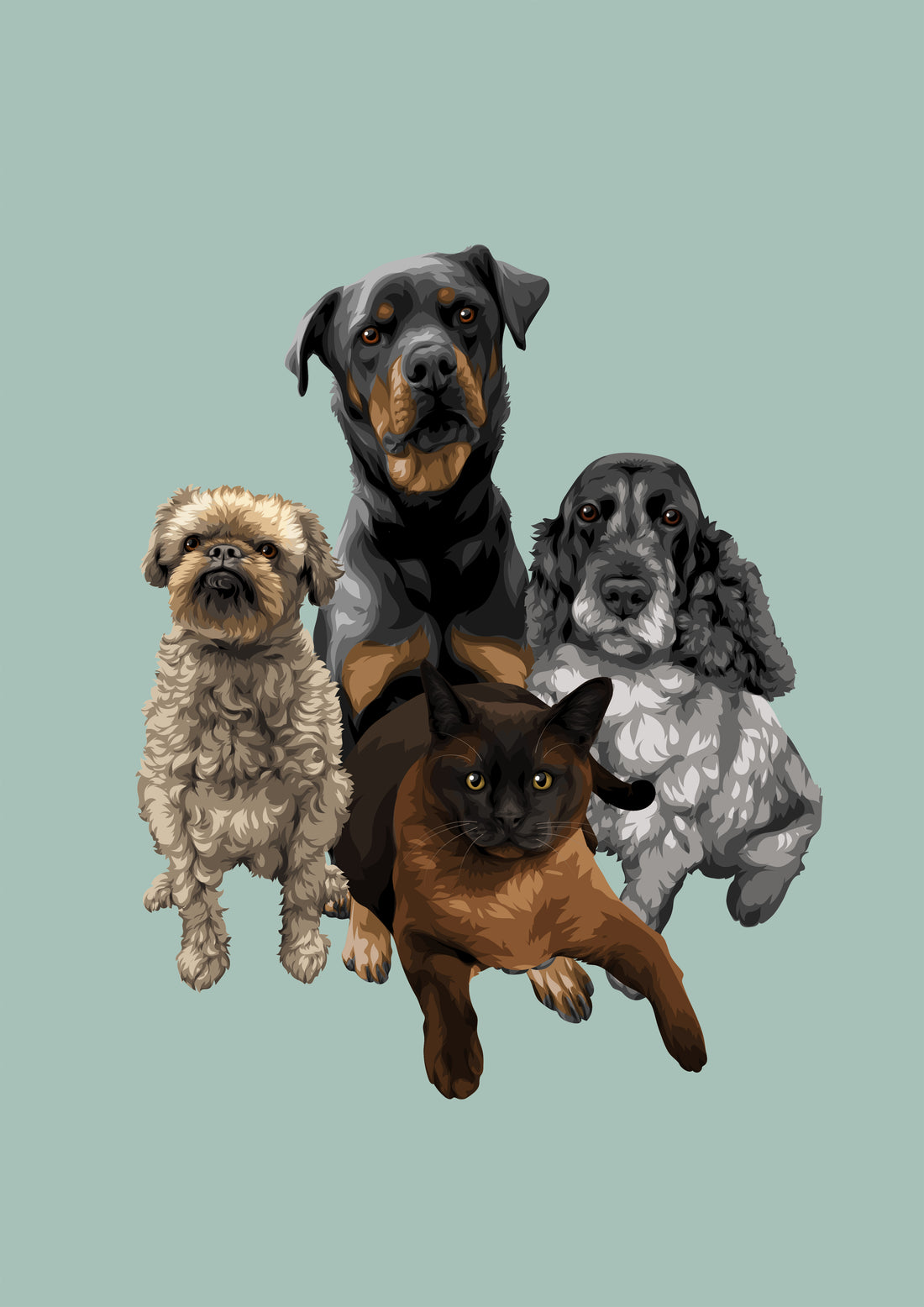 griffon cat spaniel rottweiler custom pet portrait gift