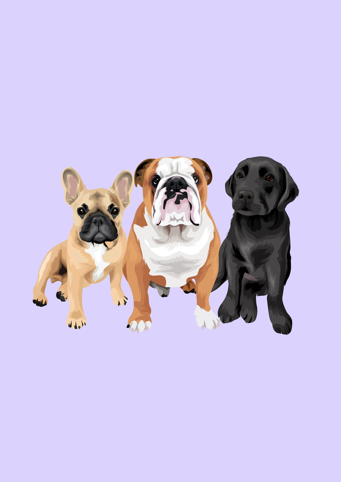 french and english bull dog and labrador custom pet portrait gift