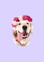 golden retreiver flower crown custom pet portrait gift